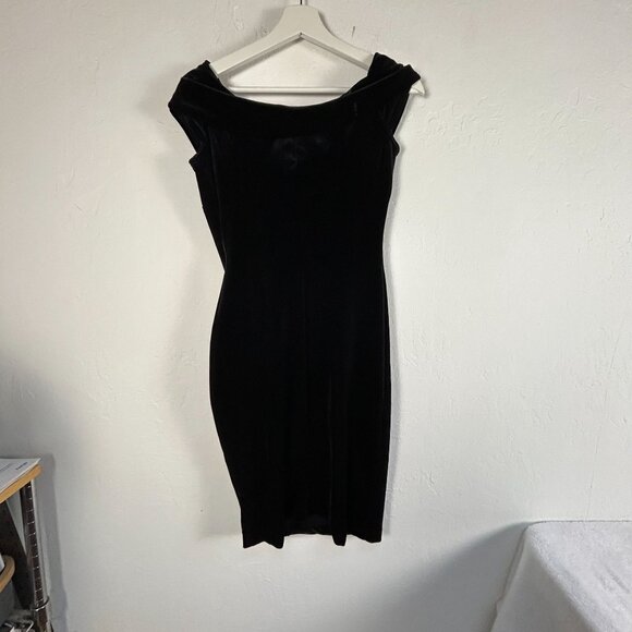 Jessica McClintock Gunne Sax Black Velvet Off-Shoulder Mini Dress 5/6 Stretch - Picture 3 of 8